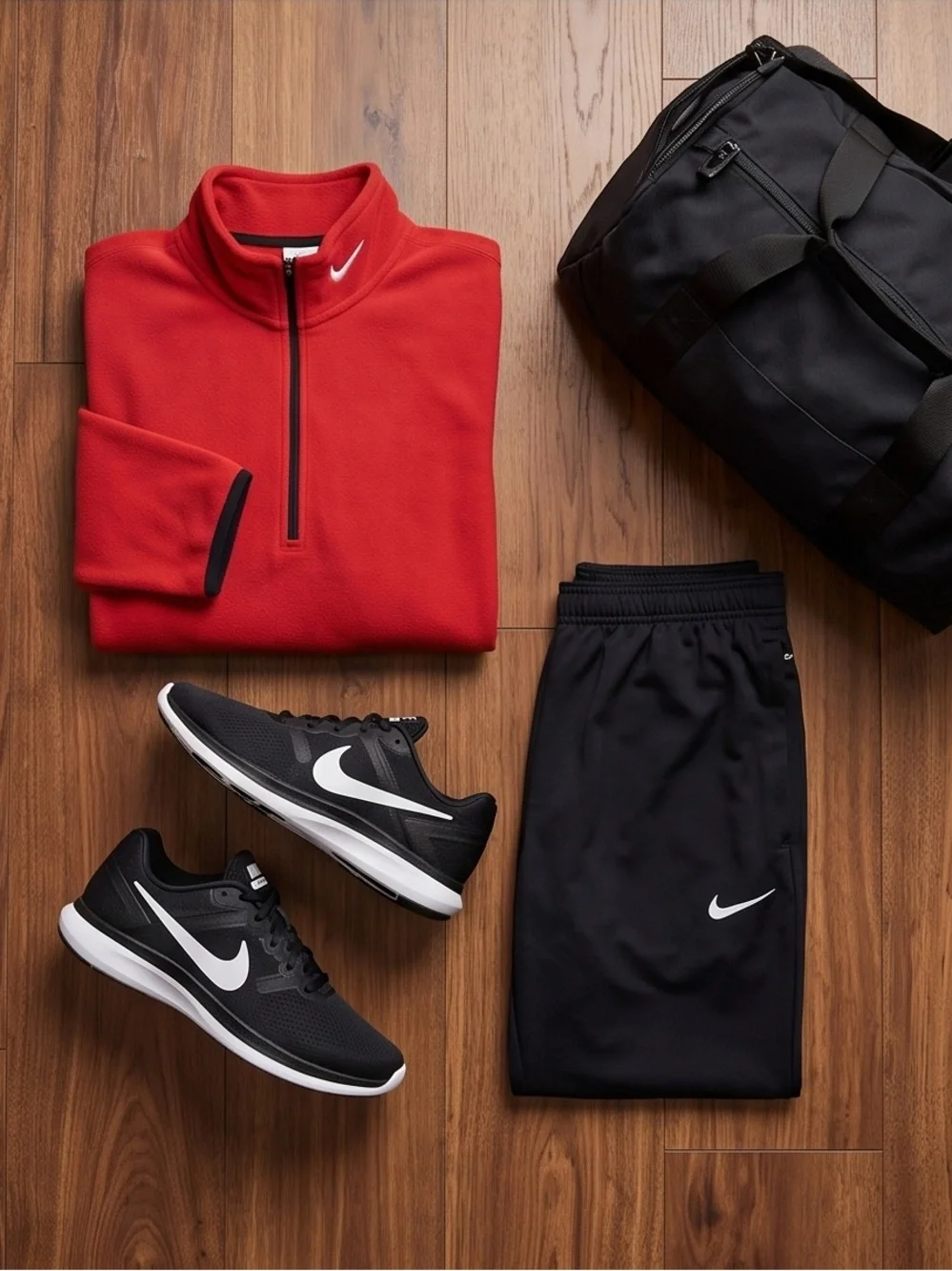 VTG 90’s Nike Fit 1/4 Zip Pullover Performance Fleece Red, Black Stretch Sides